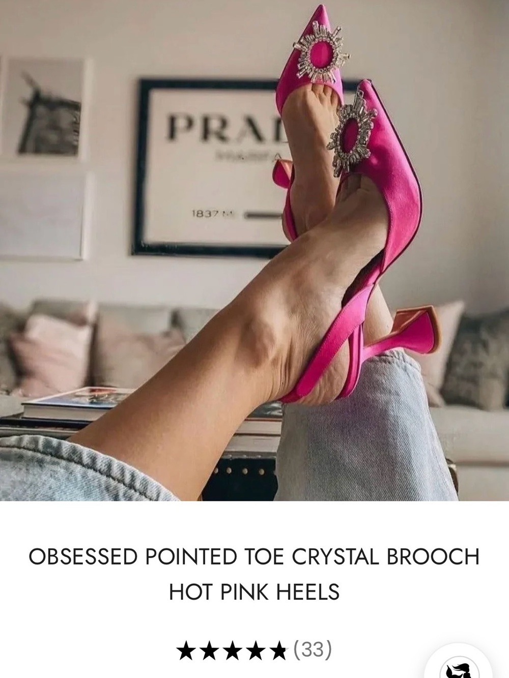 Hot Pink Pointed-Toe Slingback Heels with Crystal Brooch